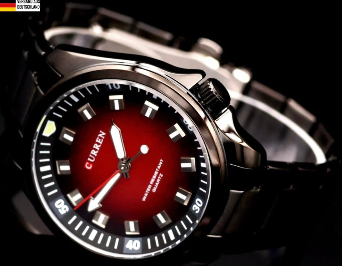 Schicke Herren Männer Uhr Armbanduhr Herrenuhr Rot Schwarz Farben Keramik-Look0