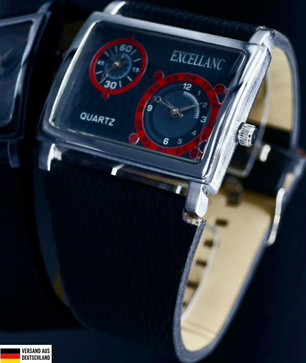 Excellanc Herren Männer Armband Uhr Rot Schwarz Farben Dual Timer Herrenuhr0