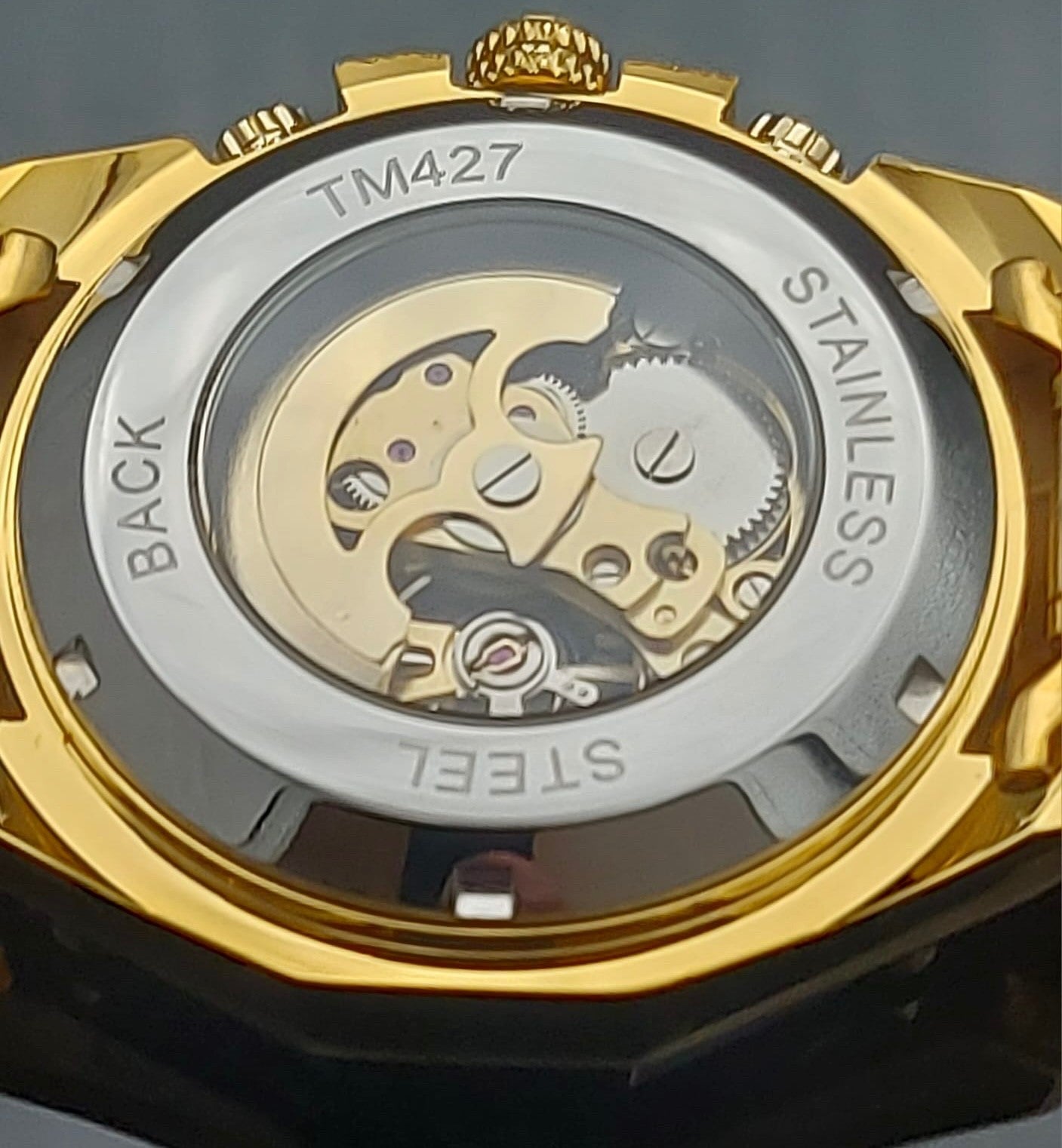 Winner Herren Uhr Automatik Armbanduhr Gold Farben Skelettuhr 48mm2