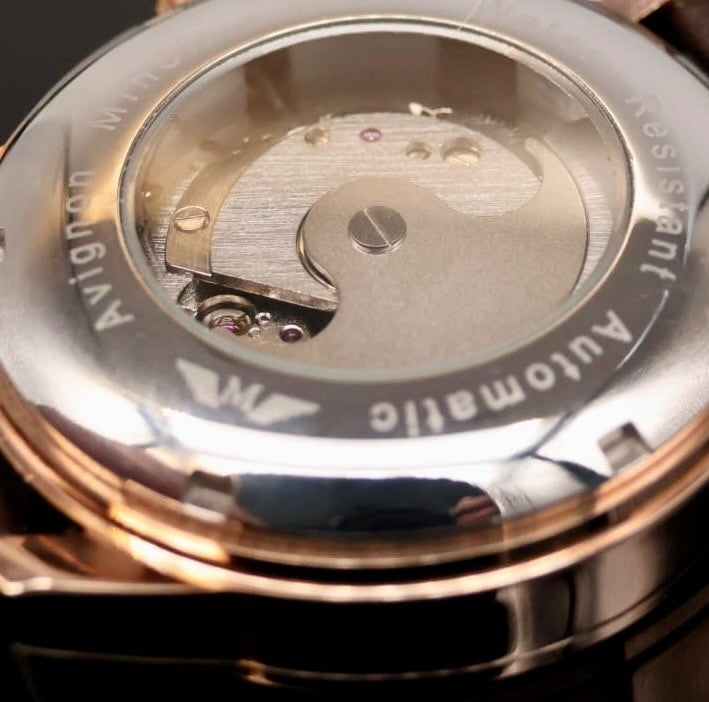 Minoir Automatik Herren Armbanduhr Modern mechanisch mit Glasboden Weiß Rosé2