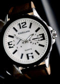 Excellanc Herren Männer Armband Uhr Weiß Braun Farben Herrenuhr mit Leuchtzeiger0