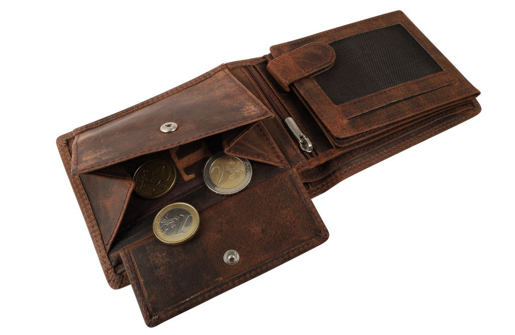 Akzent Leder Geldbörse RFID Echtleder Portemonnaie Geldbeutel Jäger Braun 12