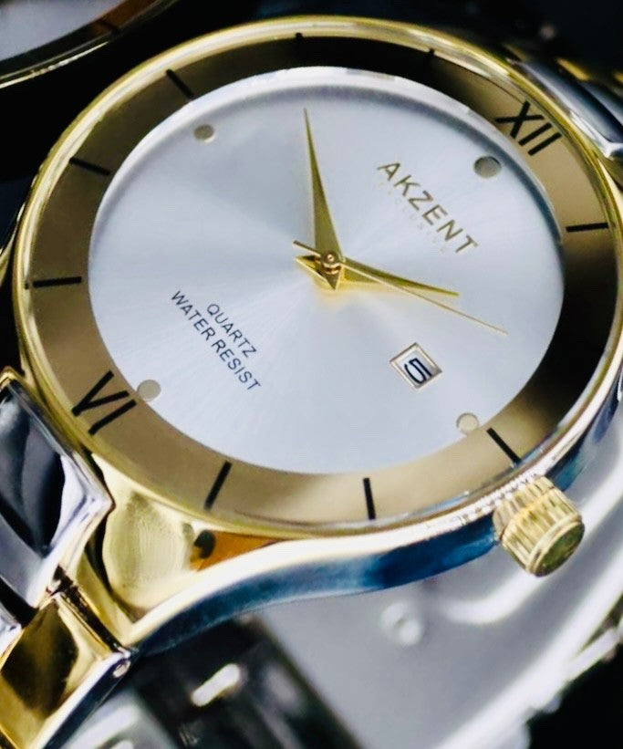 Akzent Exclusive Herren Männer Armband Uhr  im Flachem Design  Bi-Color3