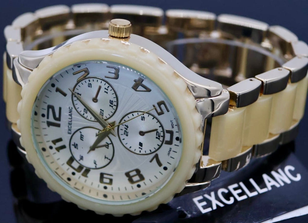 Excellanc Damen Frauen Armband Uhr Weiß Silber Farben Damenuhr Chrono-Look 121