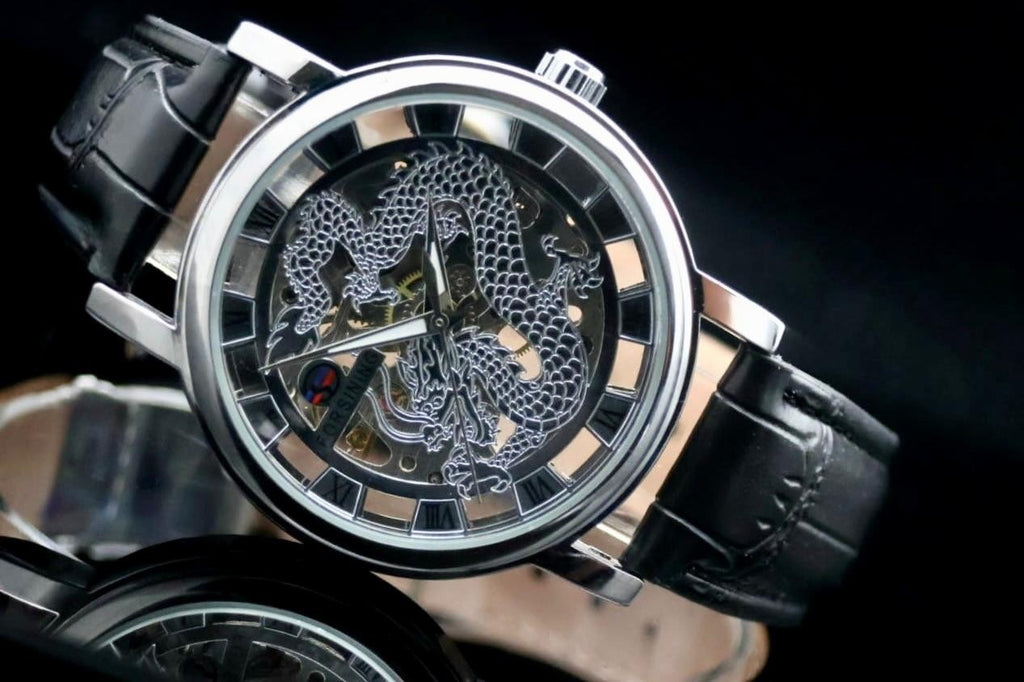 FORSINING - HERREN - AUTOMATIK - UHR - DRACHEN - DESIGN - LEDER - SILBER - 40MM1