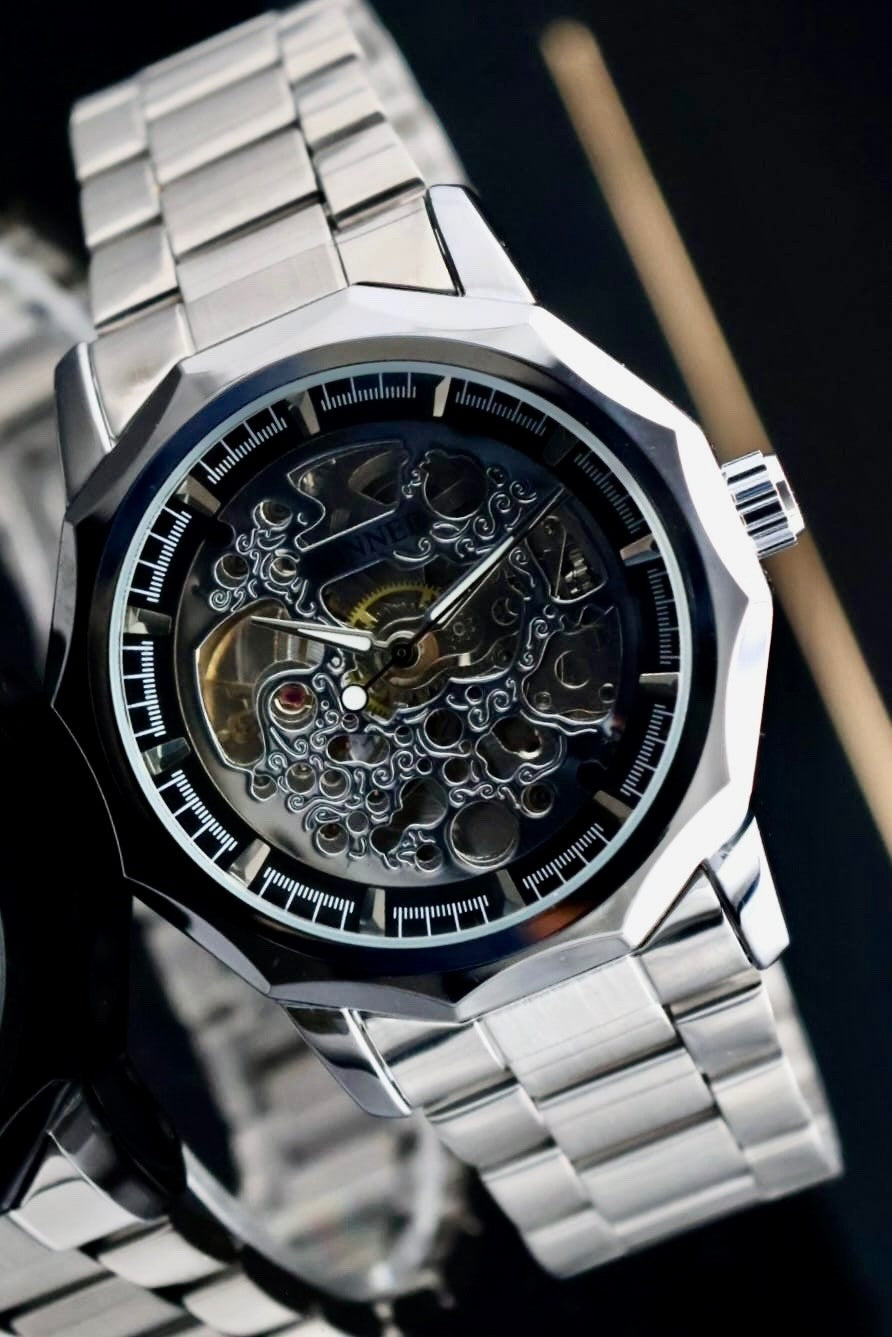 WINNER - AUTOMATIK - HERREN - UHR  - SKELETTUHR - SCHWARZ / SILBER - EDELSTAHL0