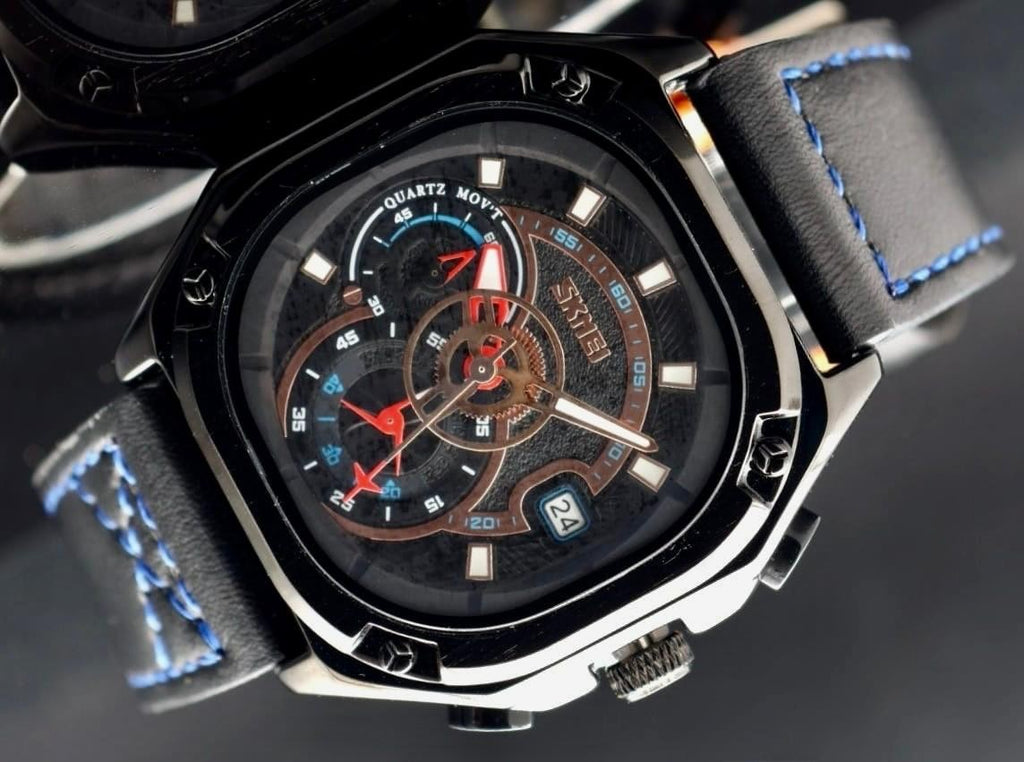 HERRENUHR - CHRONOGRAPH - SPORT - STOPPUHR - DATUM - LEDER -  SCHWARZ - 40MM1