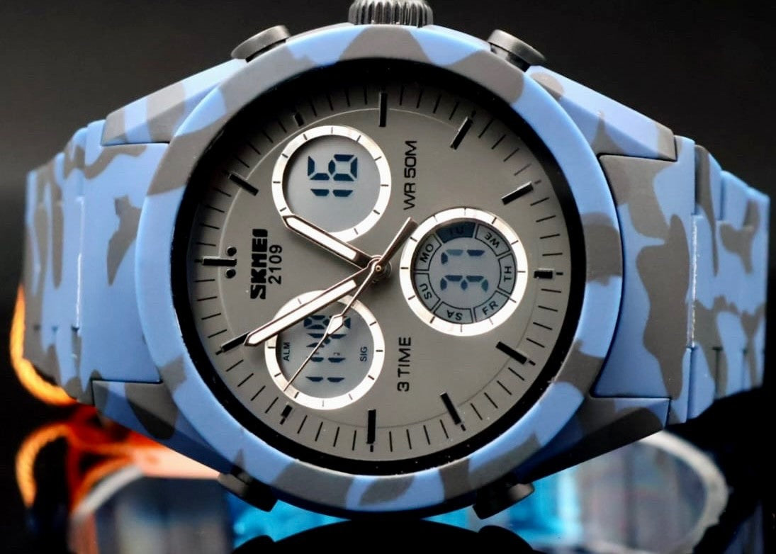 Sportliche Digital & Analog Herren Männer Uhr Armbanduhr Camouflage Tarnmuster1