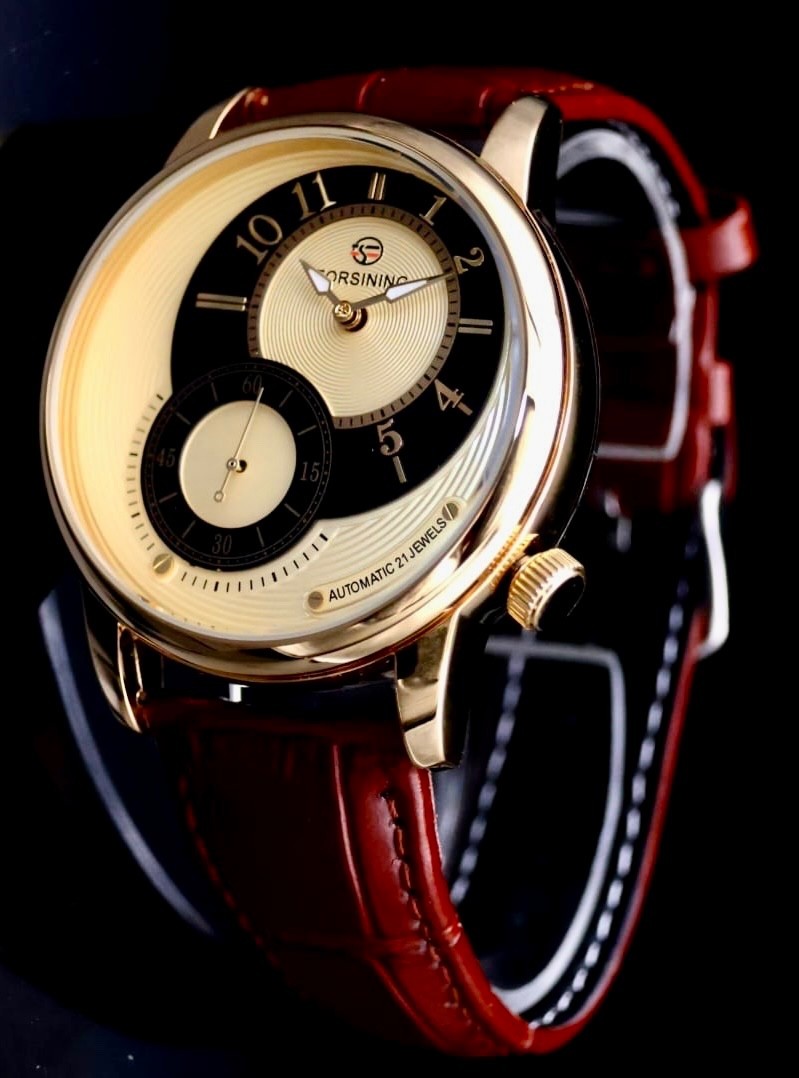 Exklusive FORSINING Herren Automatik Uhr Herrenuhr Gold Braun Lederarmband TOP1