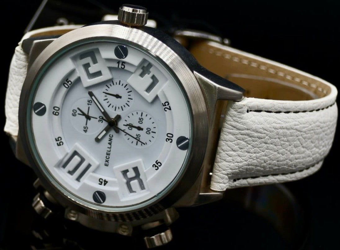 Excellanc Herren Männer Armband Uhr Kunstleder Leuchtzeiger Chronolook Herrenuhr1