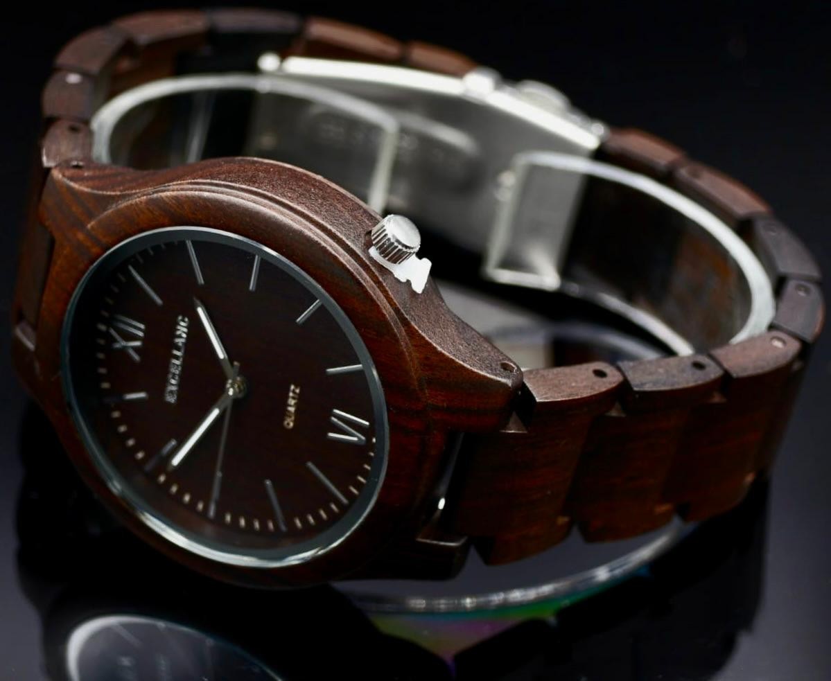 Excellanc Damen Frauen Armband Holz Uhr Schwarz Braun Damenuhr Schwarz-Sandholz1