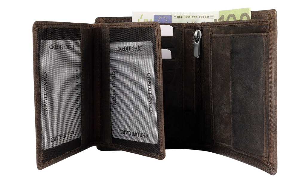 Akzent Basic Leder Geldbörse RFID Schutz Echtleder Portemonnaie Dunkel Braun Neu3