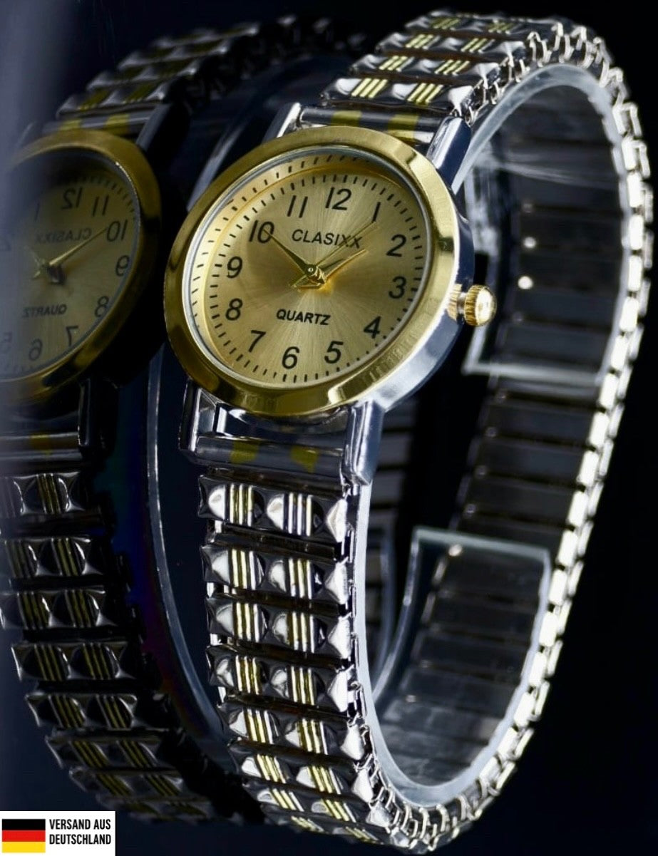 Classix Damen Frauen Armband Uhr Gold Silber Bicolor Farben Damenuhr Slim Quarz0