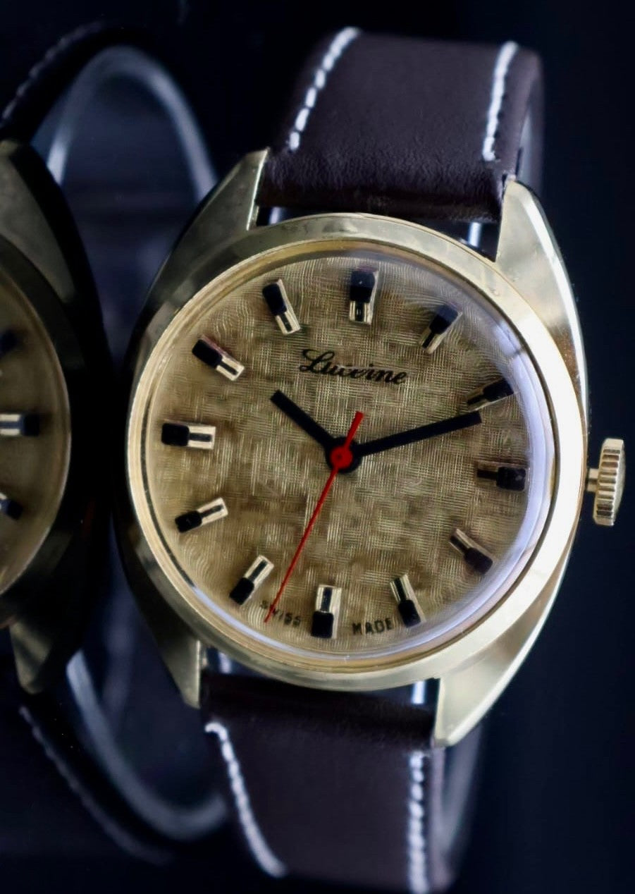 Lucerne Swiss Made Handaufzug Watch Lagerfund Armbanduhr Leder Braun Vintage0