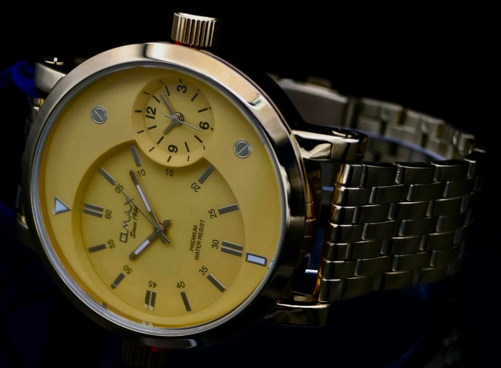 XXL Omax Monster Watch Herren Armband Uhr Gelb Silber Farben Dual Timer NEU **1