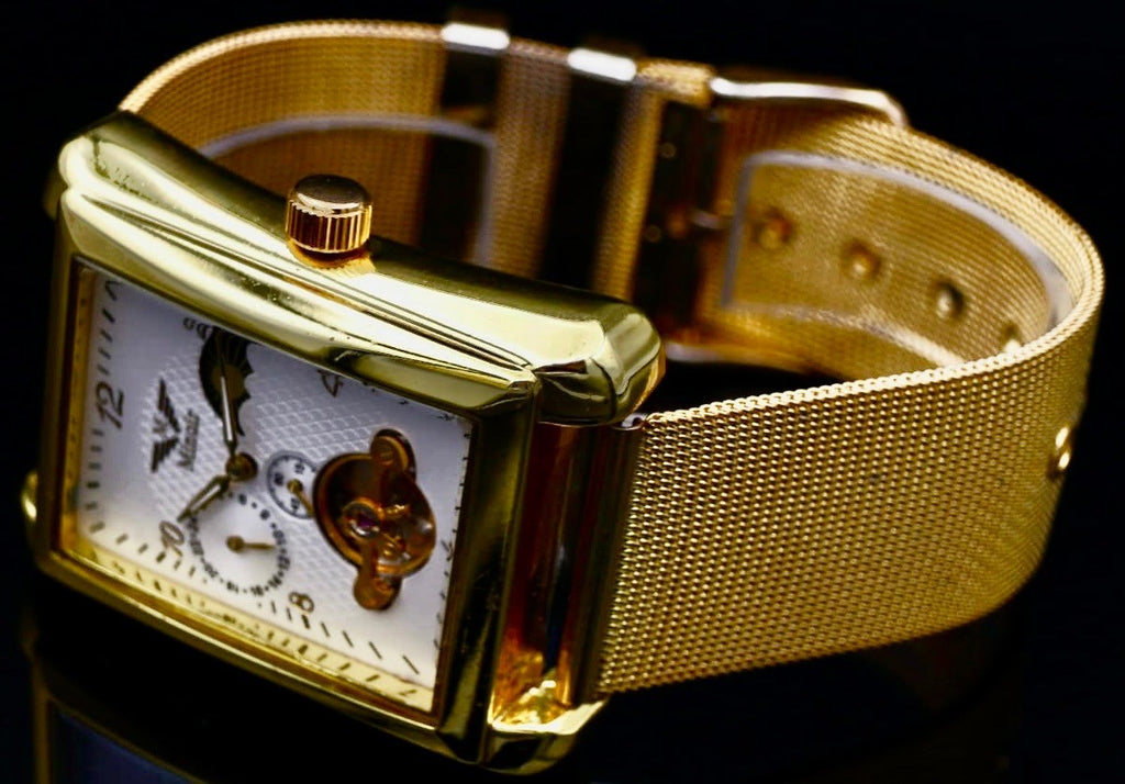 Minoir Herren Automatikuhr  Gold Weiß Farben Armbanduhr Herrenuhr mit Glasboden0