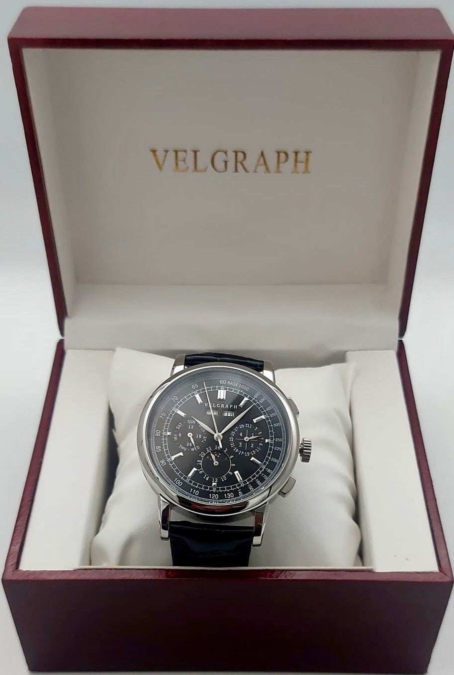 Velgraph Herrenuhr 42mm Automatik | Lederband | Vollkalender | NH35 | Seagull /4