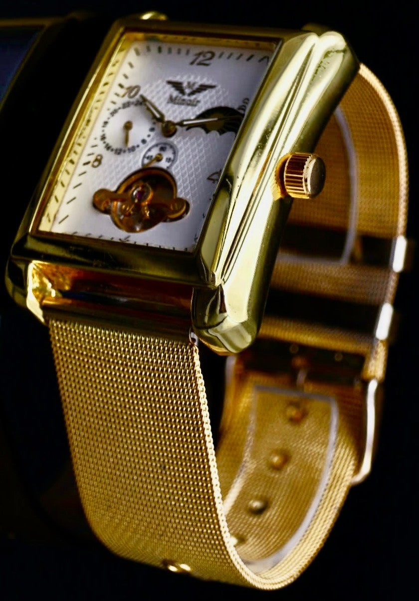 Minoir Herren Automatikuhr  Gold Weiß Farben Armbanduhr Herrenuhr mit Glasboden1