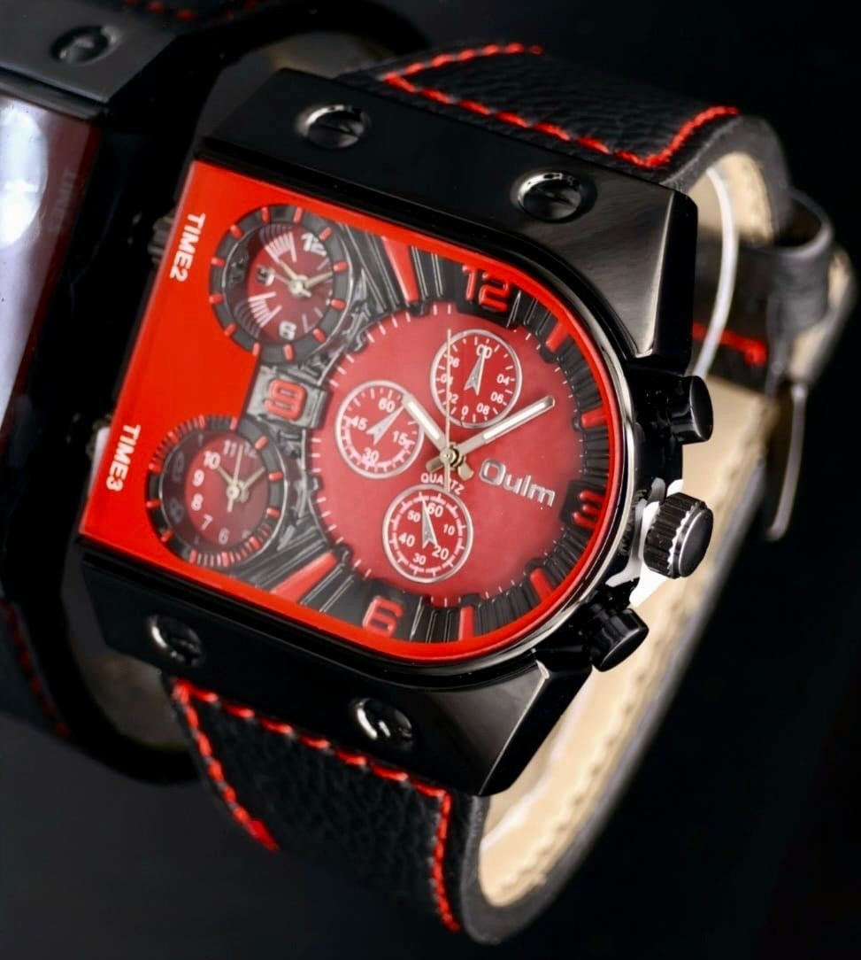 Dual Timer Herrenuhr Rot Schwarz Farben Armband Männer Uhr im Chrono Look0