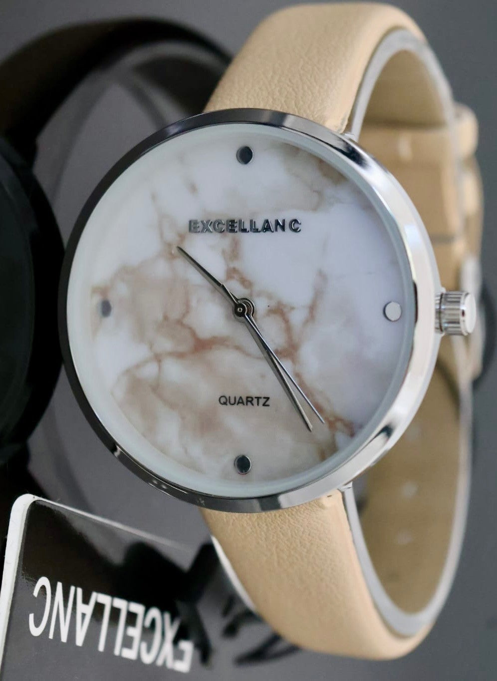 Excellanc Damen  Armband Uhr Weiß Besch Farben Damenuhr Mineralglas Marmor Optik1