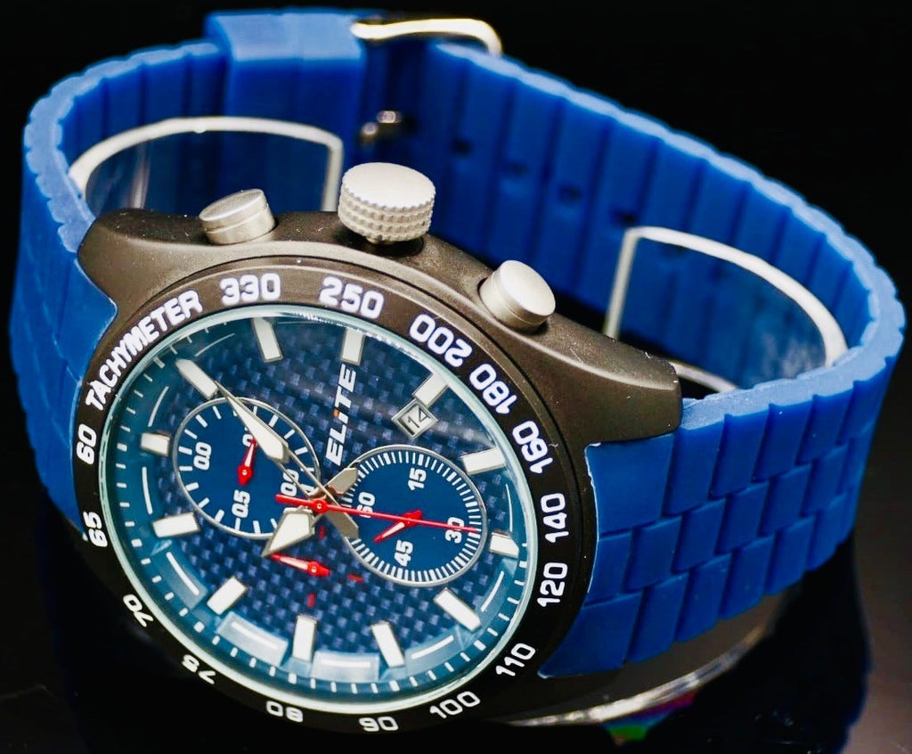 Elite Herren Silikon Armband Uhr Chronograph Blau Datum sportliches Design1