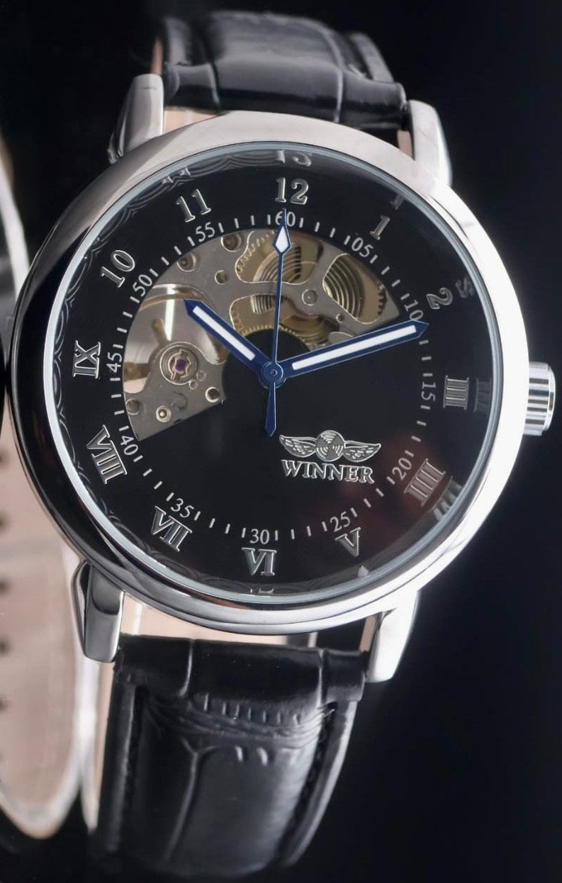 Winner Herren Automatik Uhr Armbanduhr Schwarz Farben Skelettuhr Leuchtzeiger0