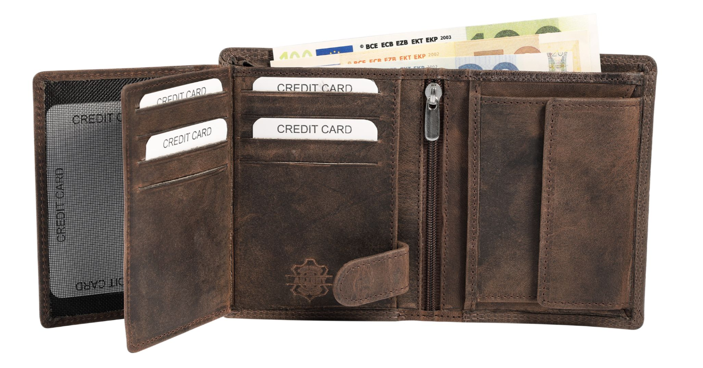 Akzent Leder Geldbörse RFID Schutz  Echtleder Portemonnaie Traktor Motiv Braun2