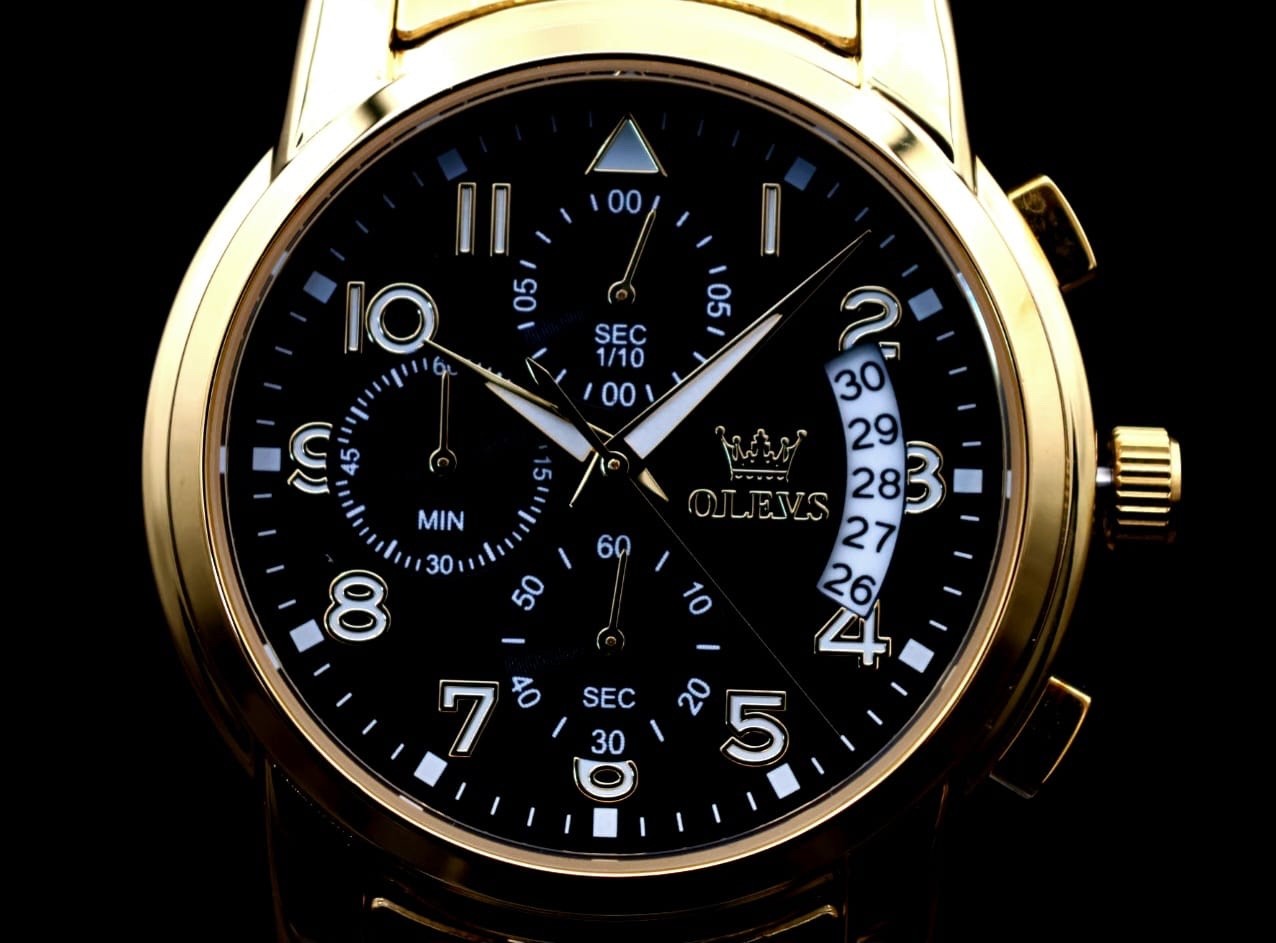 Herren Männer Armband Uhr Chronograph Stoppuhr Datum Schwarz Gold Farben NEU **2