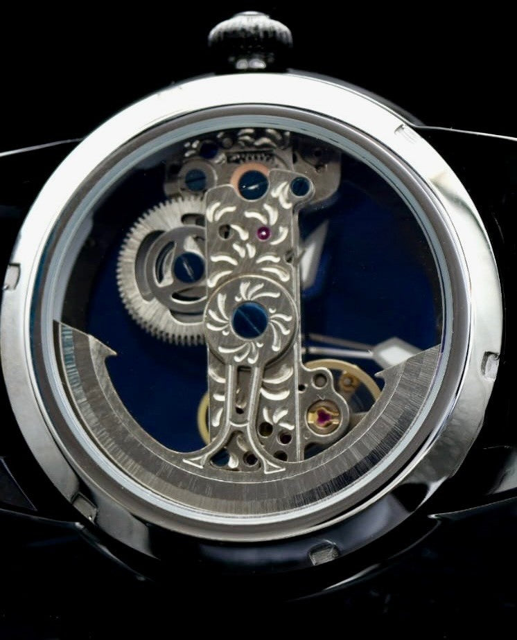 WINNER Herren Automatikuhr Schwarz Skelett Uhr Leder Armband Luxus Design2