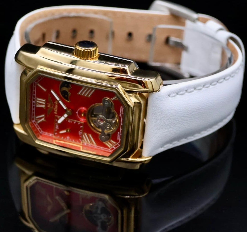 Minoir Herren Uhr Automatik Armbanduhr Rot Weiß Farben Herrenuhr mit Lederband2