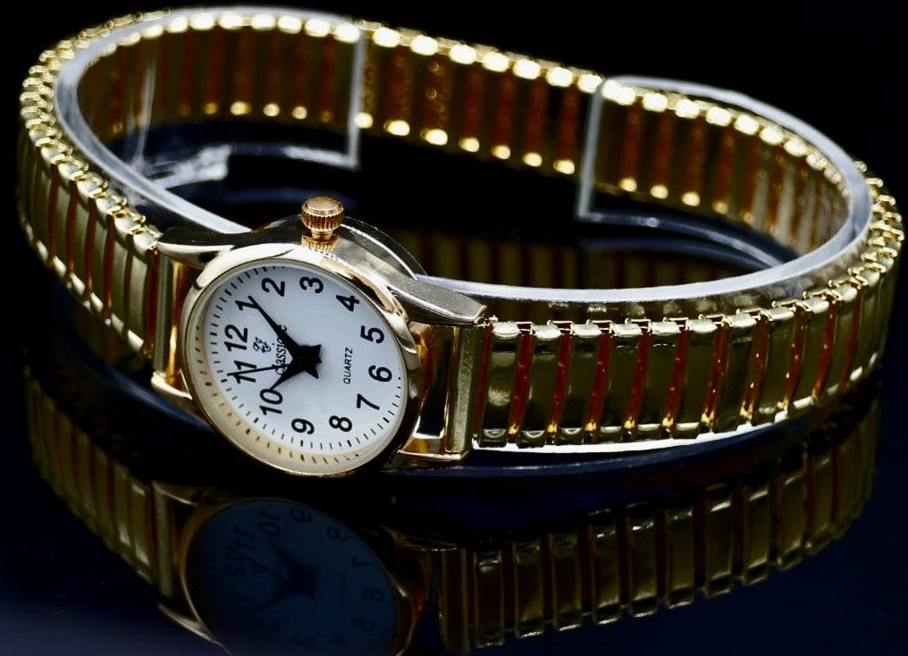 - Classique Damen Frauen Armband Uhr Weiß Gold Farben Damenuhr Zugarmband Slim -1