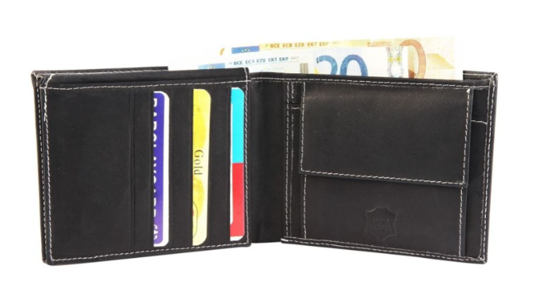 Excellanc Leder Portemonnaie Geldbeutel Portmonee Echtleder Schwarz Weiße Naht2