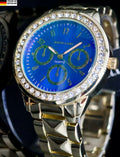 Excellanc  Damen  Armband Uhr Blau Gold Farben Damenuhr Strass Chrono-Look0