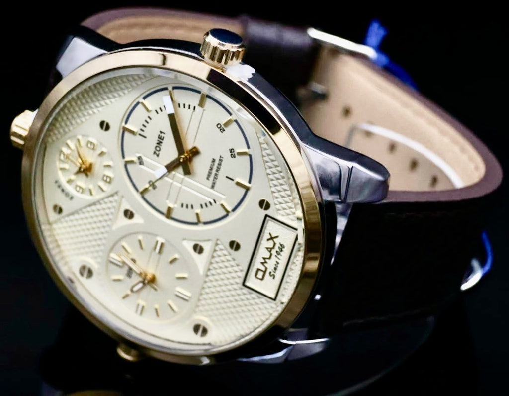 Omax XXL Monster Watch Herren Armband Uhr  Dual Triple Timer 3 Zeitzonen Neu **1