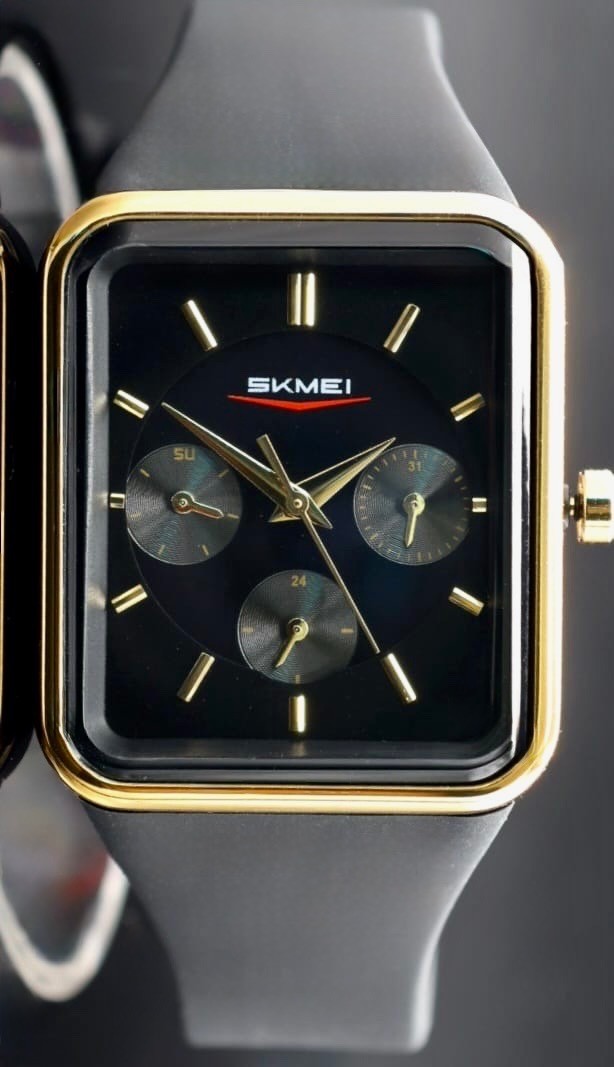 SKM - DAMEN - HERREN - UHR - KALENDER - TAG - DATUM - SILIKON - SCHWARZ - NEU0