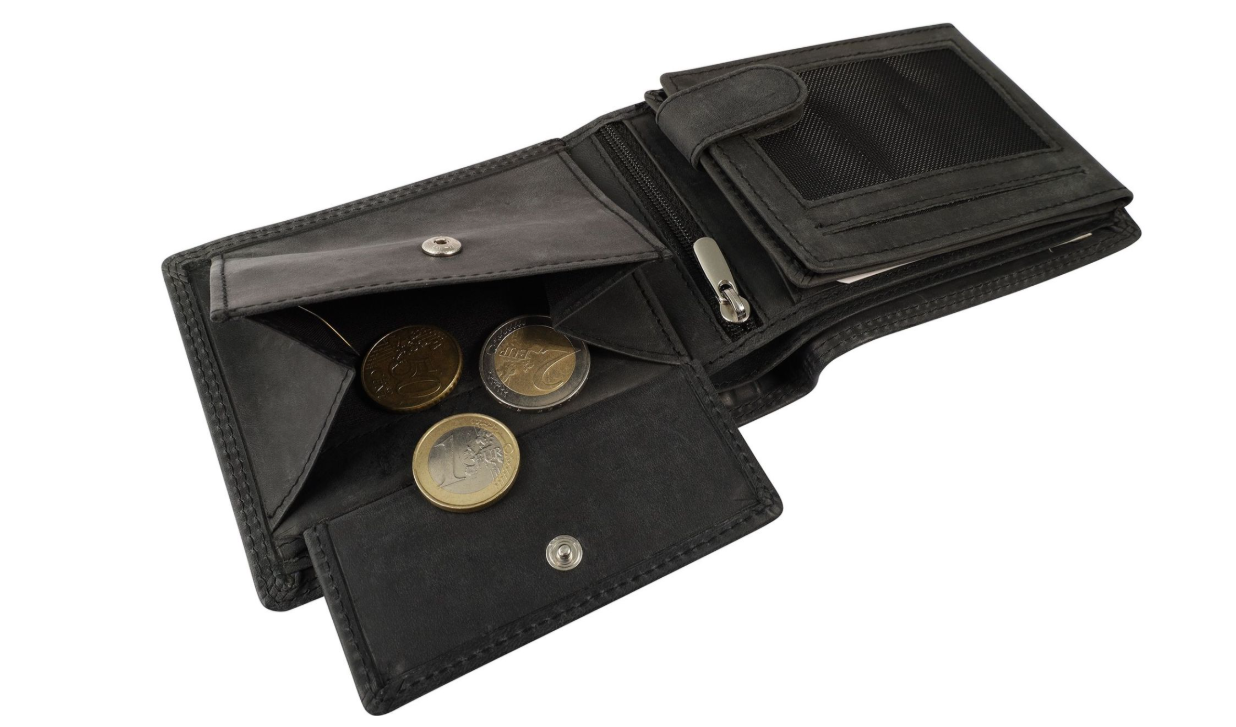 Akzent Leder Geldbörse RFID Echtleder Portemonnaie Geldbeutel Angler Schwarz 23