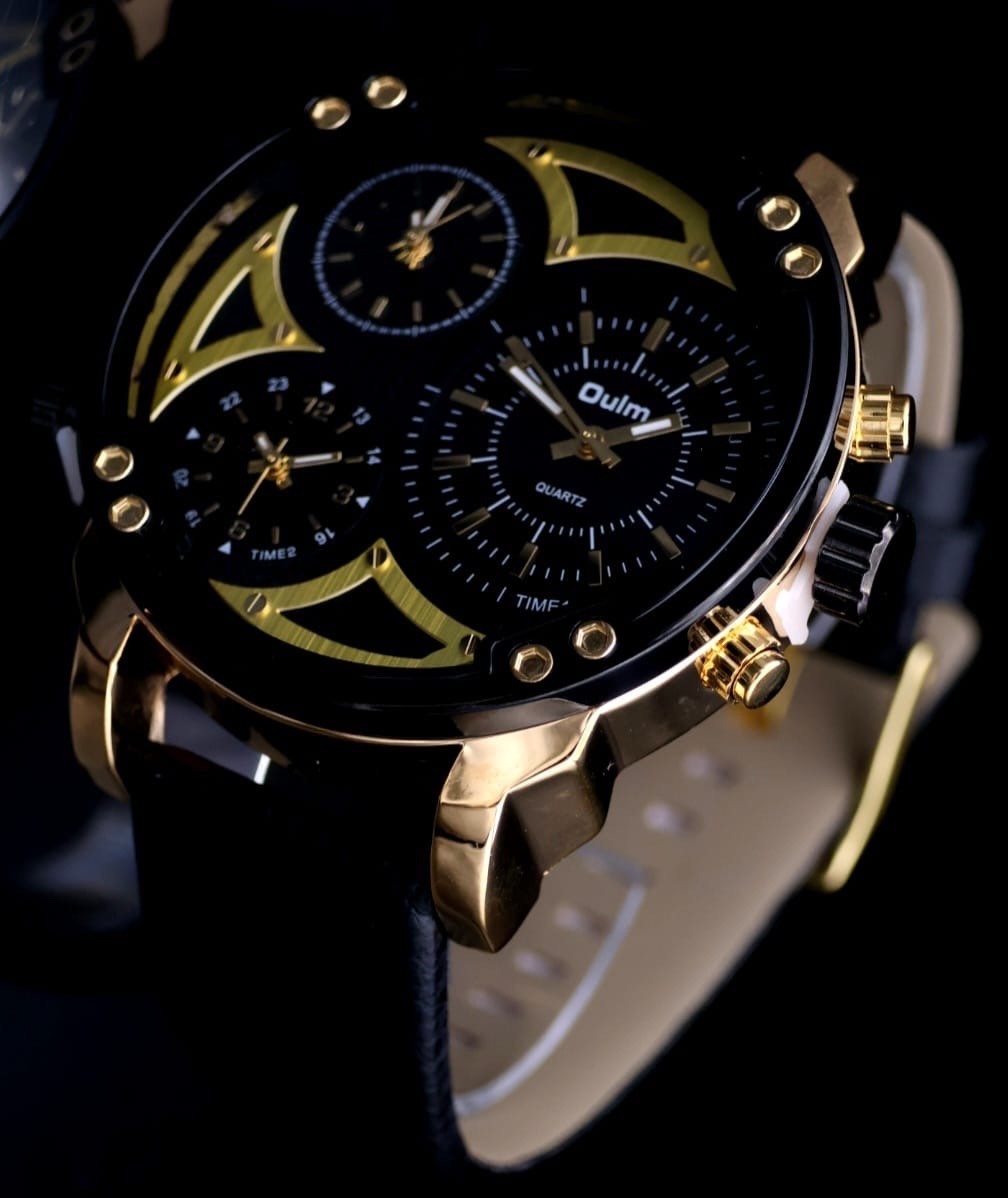 XXL Monster Watch Herren Armband Uhr  Dual Triple Timer Schwarz 3 Zeitzonen NEU*1