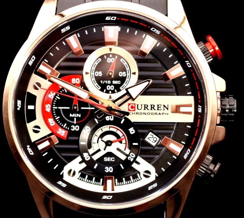 Herren Armband Uhr Edelstahl Chronograph Stoppuhr Datum Schwarz Rosé Farben NEU2