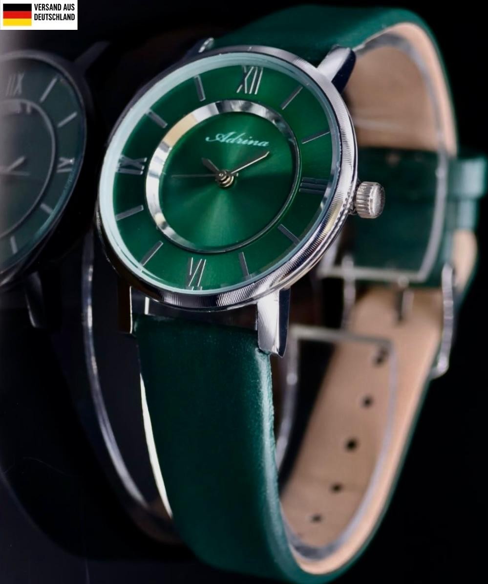 Mega Edle Adrina Damen Frauen Armband Uhr Grün Gold Farben Damenuhr Mineralglas0