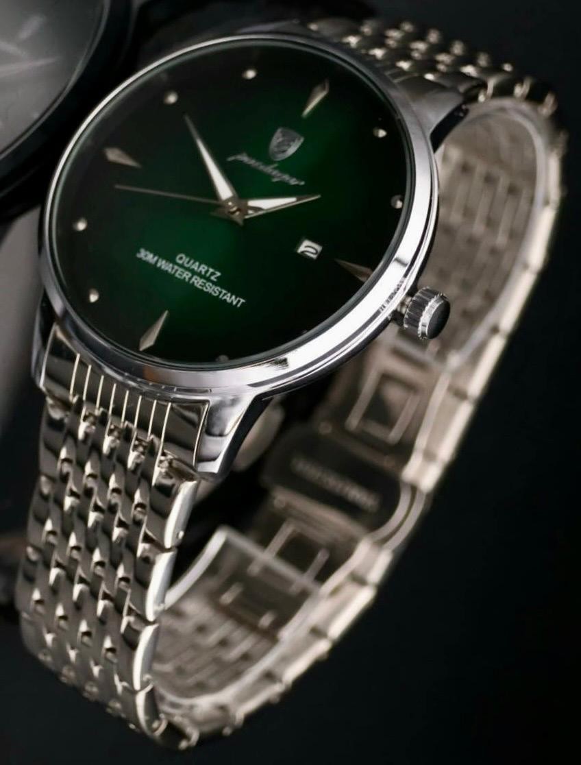 Mega Edle Männer Herren Armband Uhr Herrenuhr Grün Silber Farben0