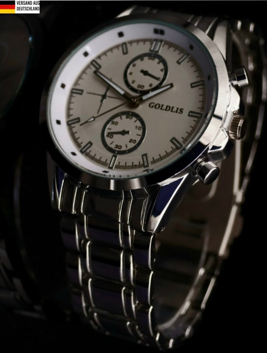 Edle Herren Armband Männer Uhr  Silber Farben Chrono Look Quarz *NEU * 760