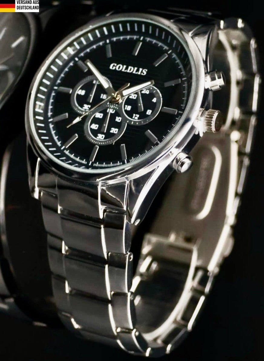 Mega Edle Herren Armband Männer Uhr Silber Schwarz Farben Analog Quarz * NEU0