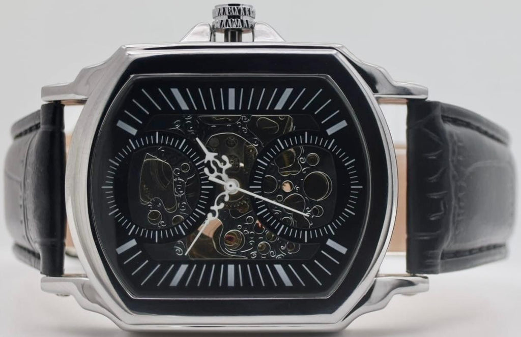 CAROTIF - AUTOMATIK - SKELETT - WATCH - TAG/NACHT ANZEIGE - SCHWARZ- LEDER - NEU1