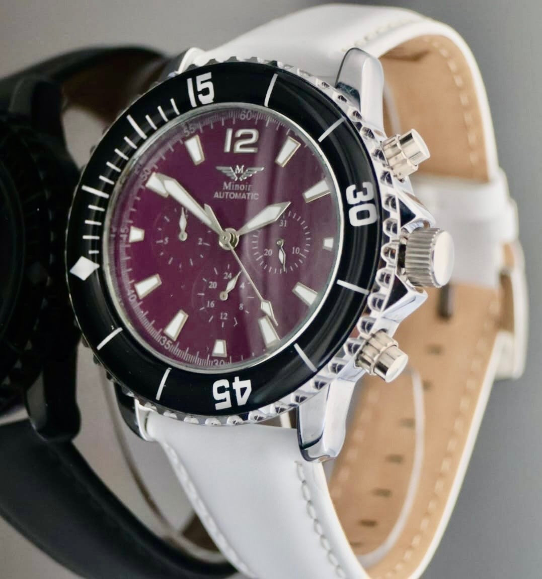 Edle Herren Minoir Automatikuhr Armbanduhr Herrenuhr mit Lederband # Top Design2