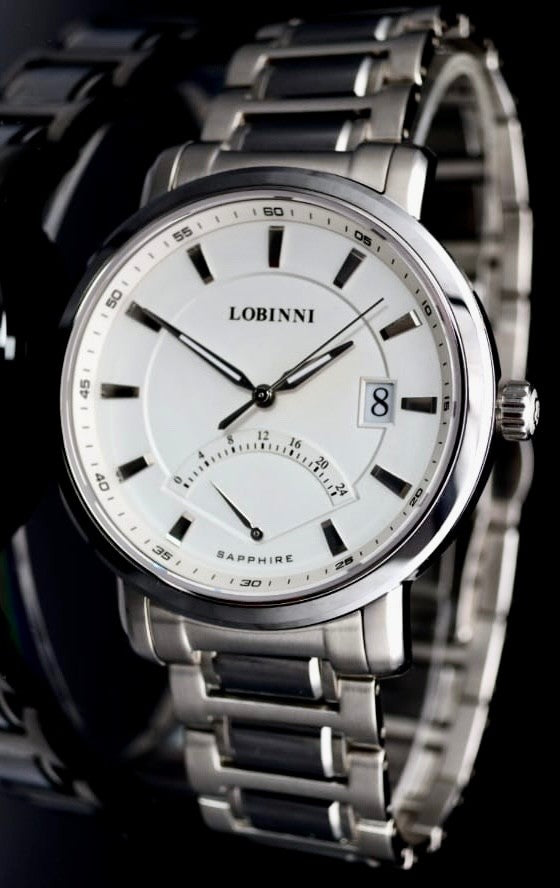Lobinni Herren Männer Automatik Uhr Silber Farben Datum 24 Stundenanzeige NEU0