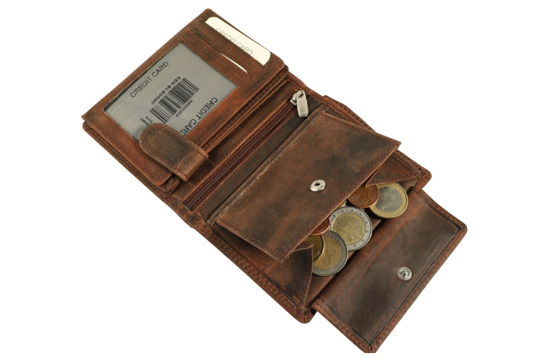 Akzent Basic Leder Geldbörse RFID Schutz Echtleder Portemonnaie Braun 9,5 x 12cm3