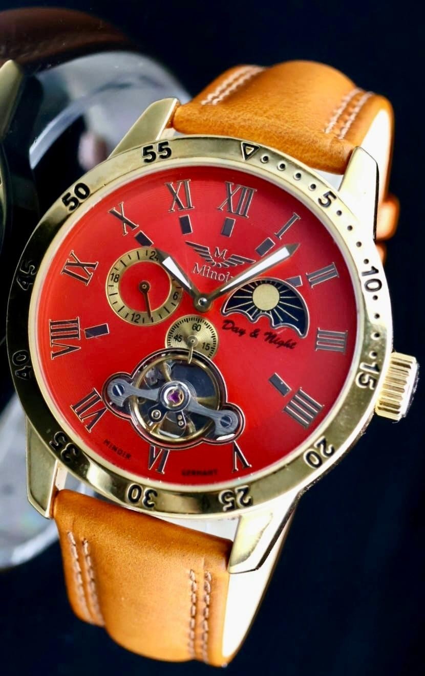 Mega Edle Minoir Avignon Herren Automatik Uhr Rot Gold Herrenuhr Leuchtzeiger0