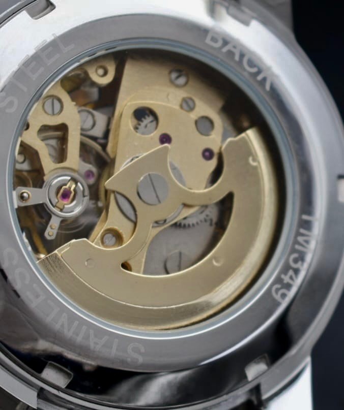 T-WINNER Herren Automatikuhr Silber Bicolor Schwarz Skelett Uhr Edelstahl3