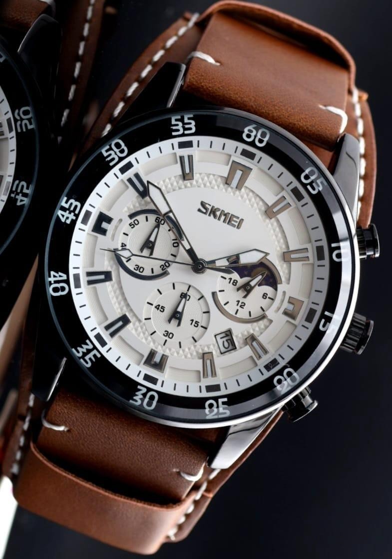 SKM - HERRENUHR - CHRONOGRAPH - DATUM - TAG/NACHT ANZEIGE - LEDER - BRAUN - 46MM1