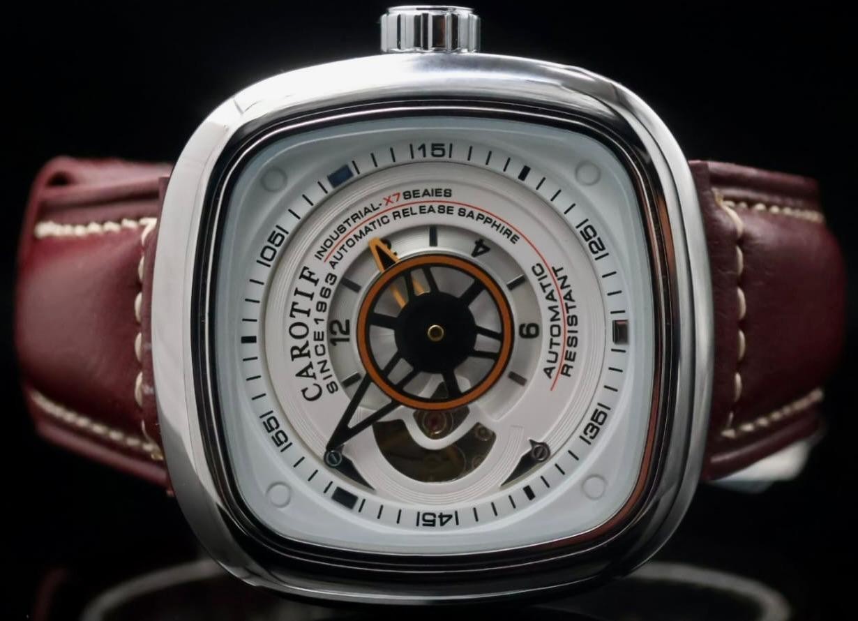 CAROTIF - AUTOMATIK - WATCH - OFFENE UNRUH - WEISS - ROT - LEDER - NEU1